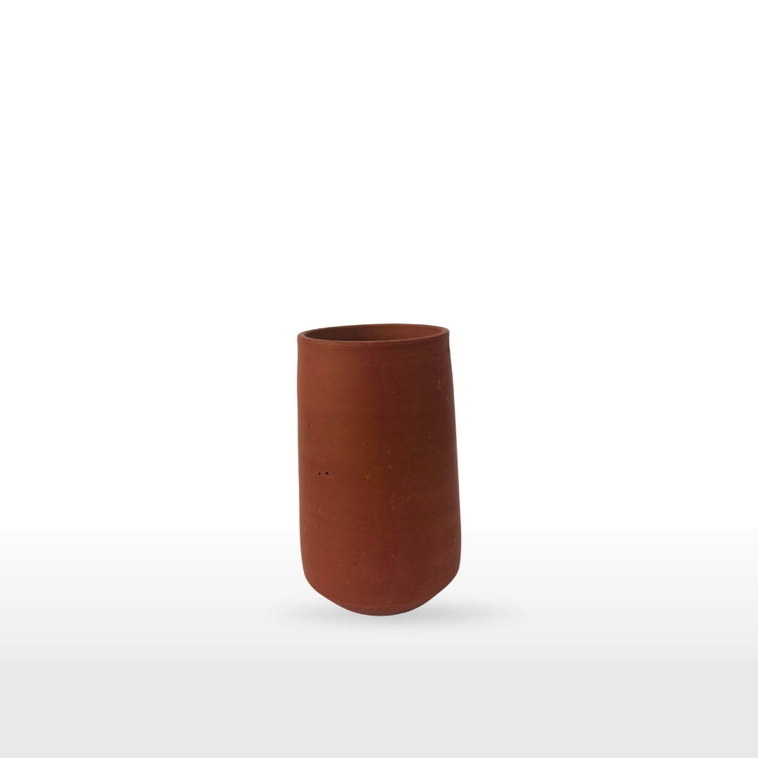 Handcrafted Cylinder Shape Clay Pot | 8 Inch