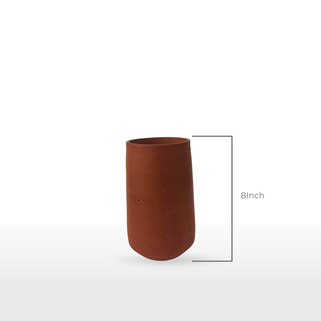 Handcrafted Cylinder Shape Clay Pot | 8 Inch