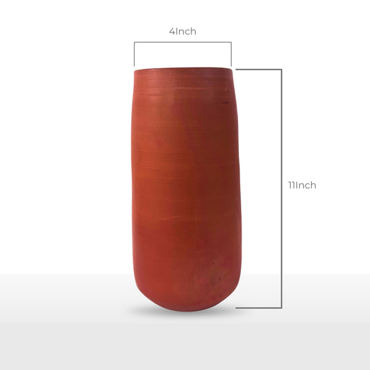 Handcrafted Cylindrical Clay Pot | 11 Inch