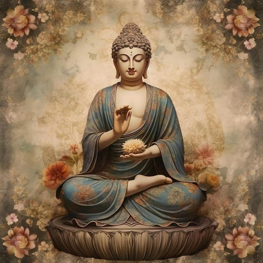Tranquil Buddha with Floral Aura