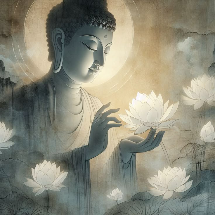 Buddha with Whispering Lotus – Ethereal Calm