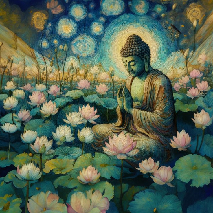 Celestial Bloom – Buddha Under Starry Skies