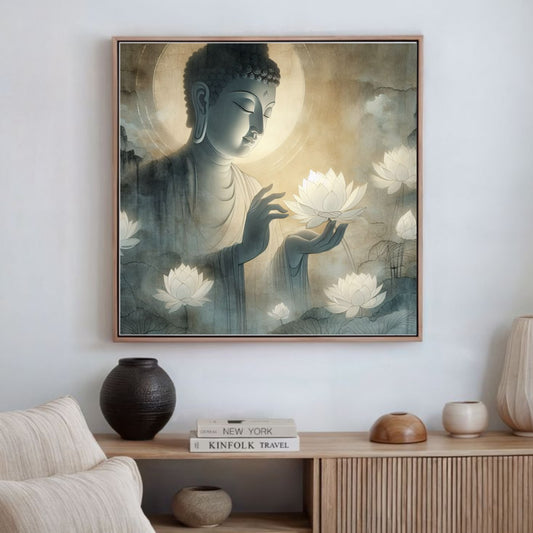Buddha with Whispering Lotus – Ethereal Calm
