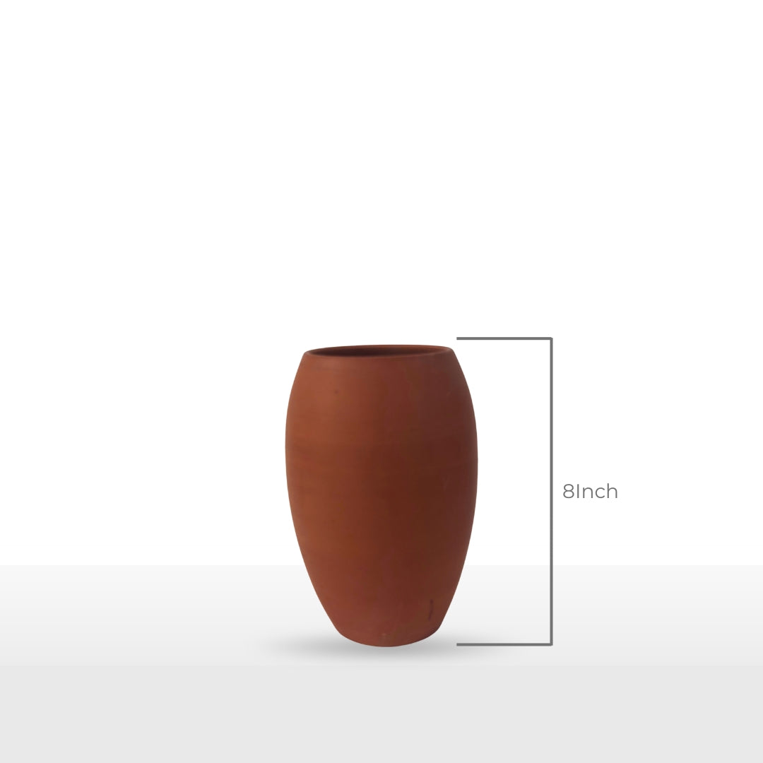 Handcrafted Barrel Shape Clay Pot | 8 Inch