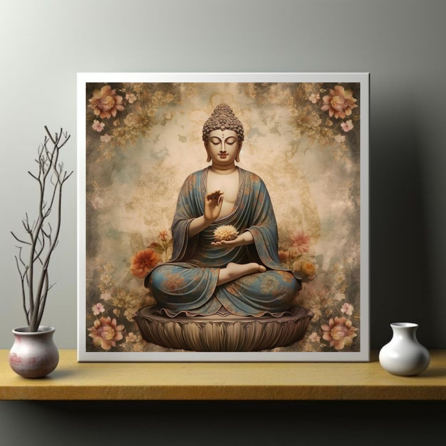 Tranquil Buddha with Floral Aura