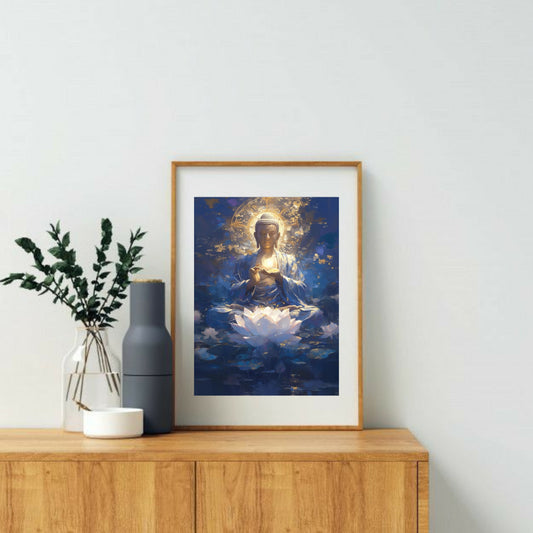Illuminated Buddha – Holding Light with Floating Lotus