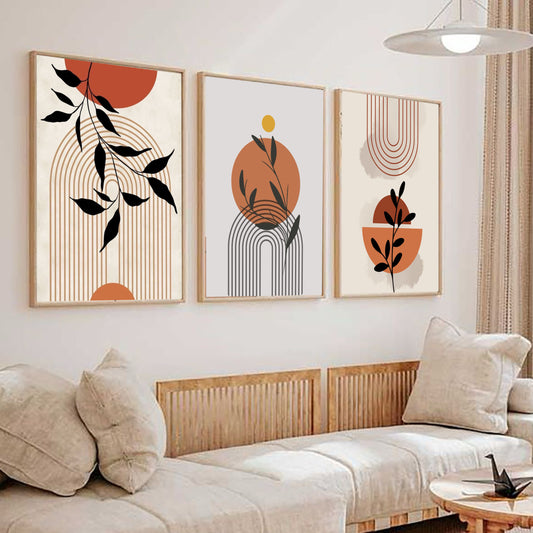 Boho Geometric Leaf Wall Art - Set of 3