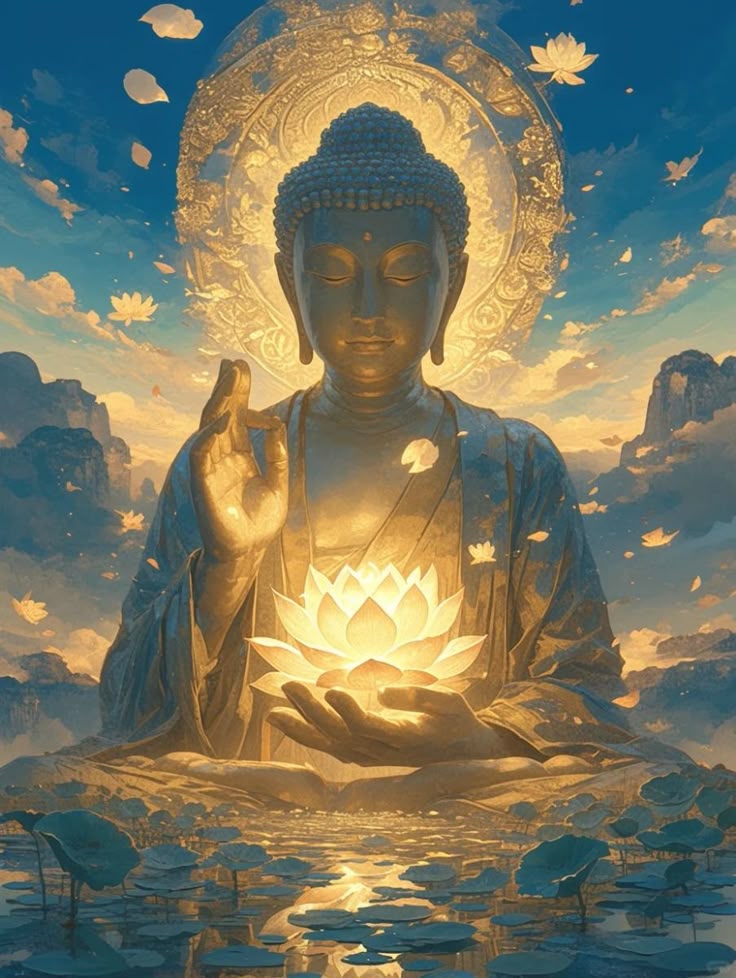 Divine Glow – Buddha with Lotus Art Print