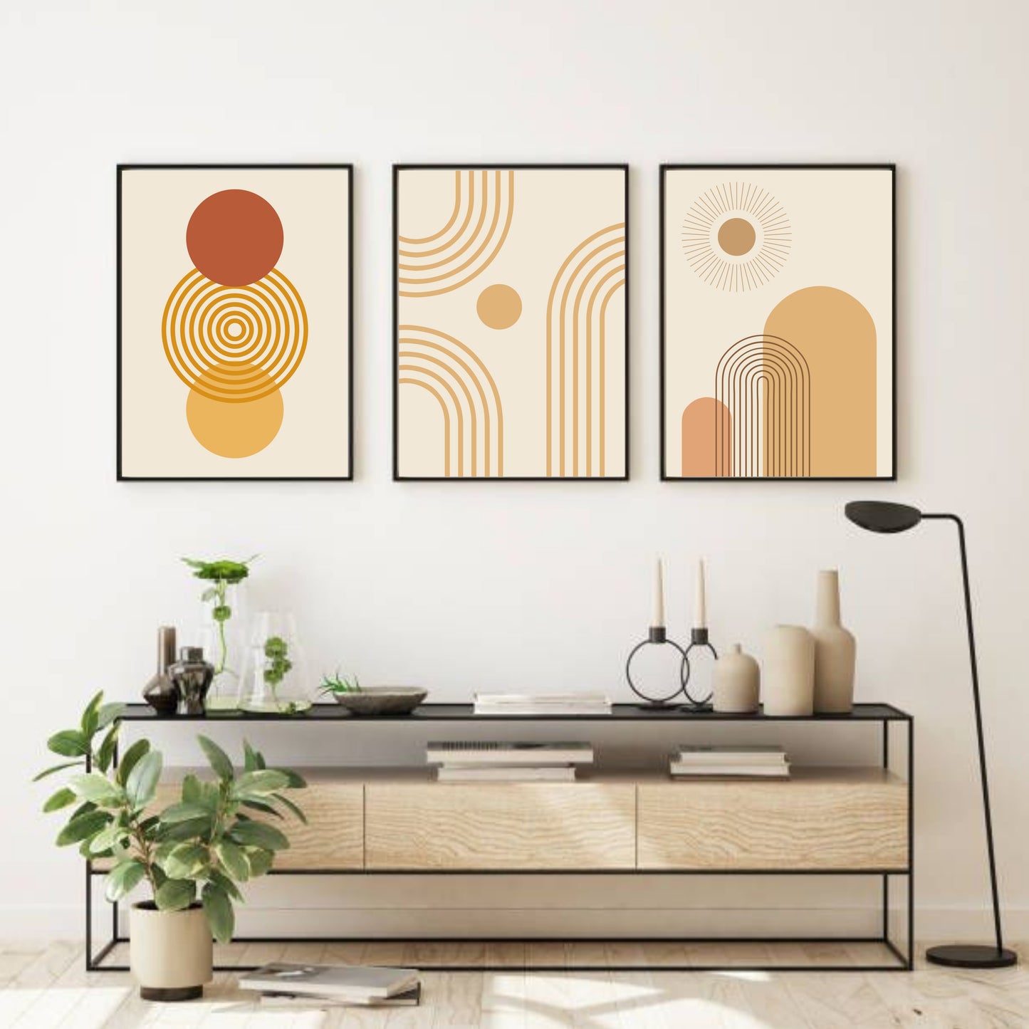 Retro Sunburst Boho Wall Art Set